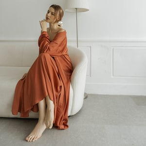 Jolene Floor Length Loungewear / Robe and Night gown / Bridal Satin Sleepwear Set image 1