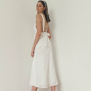 Irina White Tea Length Satin Dress / Open Back Satin Slip Dress
