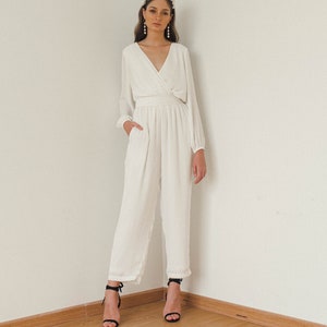 Renee Bridal Jumpsuit / Long Sleeves Jumpsuit / Silk Wedding - Etsy