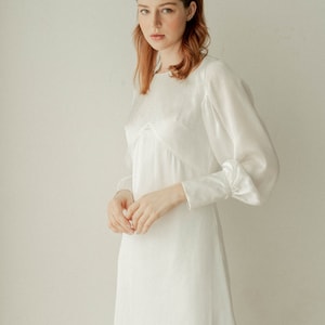 Maren Cream White Long Sleeves Dress / Ankle length Satin Dress / Empire Waist Dress