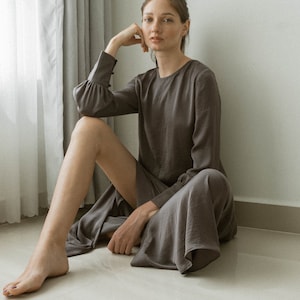 Dionne Grey Maxi Dress / Long Sleeves Maxi / Minimalist Maxi Dress