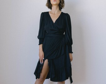 black silk dress with sleeves