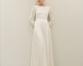 Roxane Cream White Floor Length Dress - Satin Wedding Dress