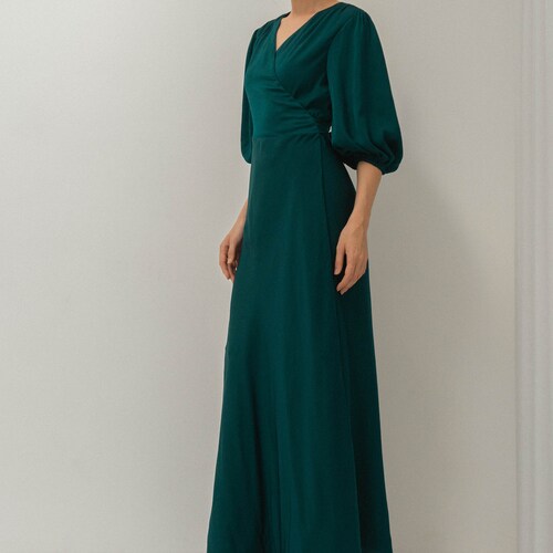 Harriet Hunter Green Puff Sleeves Dress 