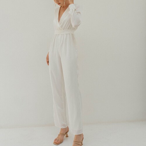 Renee Bridal Jumpsuit / Long Sleeves Jumpsuit / Silk Wedding Etsy