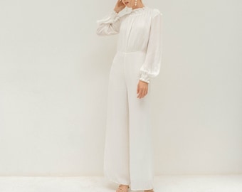 Cynthia Bridal Jumpsuit / Long Sleeves Jumpsuit / Silk Wedding Jumpsuit