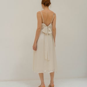 Evelyn Midi Slip Dress / Backless Tea length Satin Dress / Open back Midi Dress