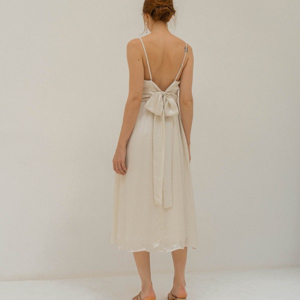 Evelyn Midi Slip Dress / Backless Tea length Satin Dress / Open back Midi Dress