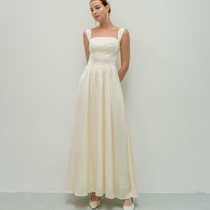 Francis Floor Length Square Neck Dress / Satin Wedding Dress with Wide Strap Details