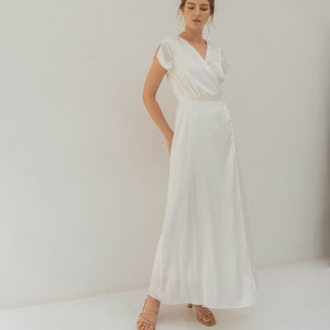 Brielle Cream White Ankle Length Wrap Dress white Satin Wrap Dress