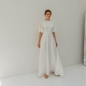 Adele Floor Length Dress / Satin Wedding Dress / Flutter Sleeves Dress