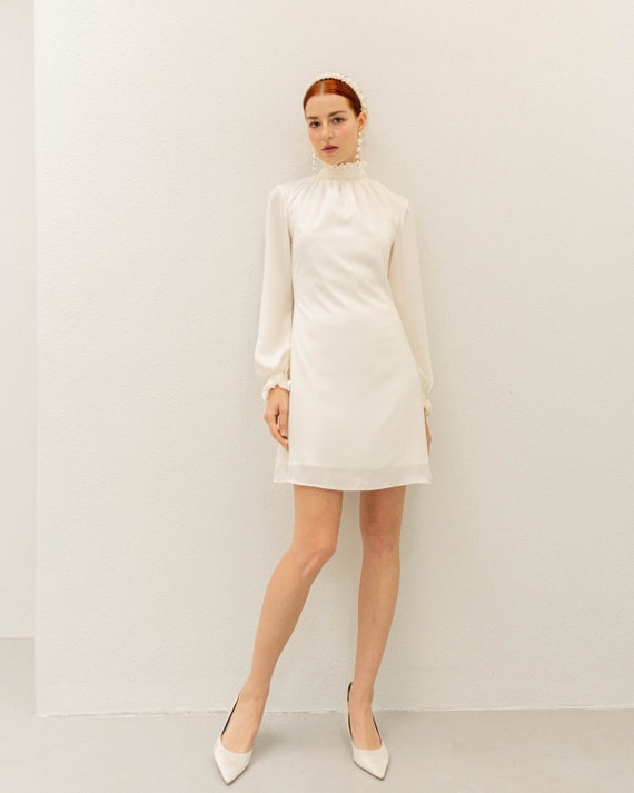 Trixibelle Ivory Mini Dress Short Wedding Dress With Long Sleeves