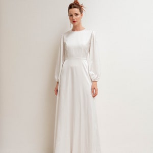 Lucia Floor Length Dress / Satin Wedding Dress / Long Puff Sleeves ...