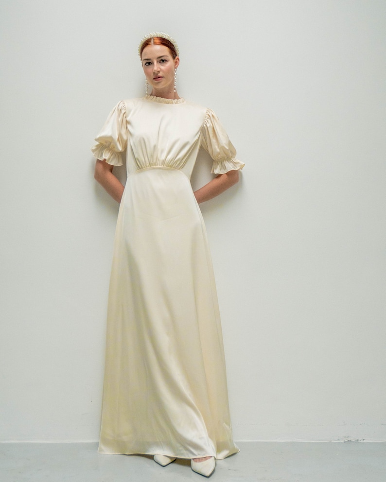 Saedi Ivory Floor Length Dress With Sleeves / Satin Wedding - Etsy