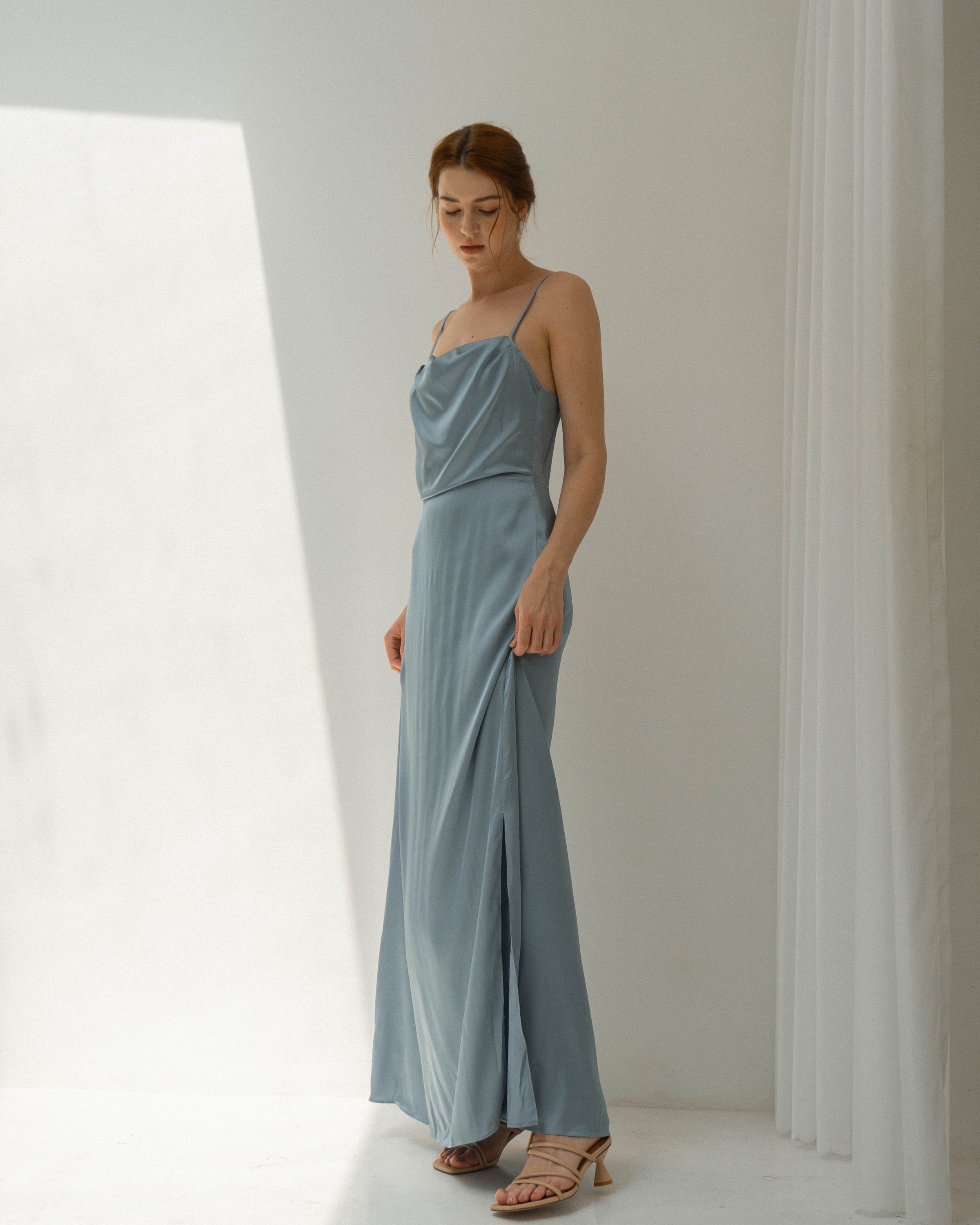 Odessa Dusty Blue Cowl Neck Slip Dress / Low Back Slip Dress Etsy