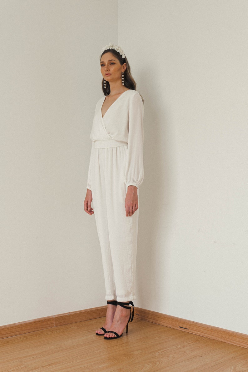 Renee Bridal Jumpsuit / Long Sleeves Jumpsuit / Silk Wedding Jumpsuit image 4