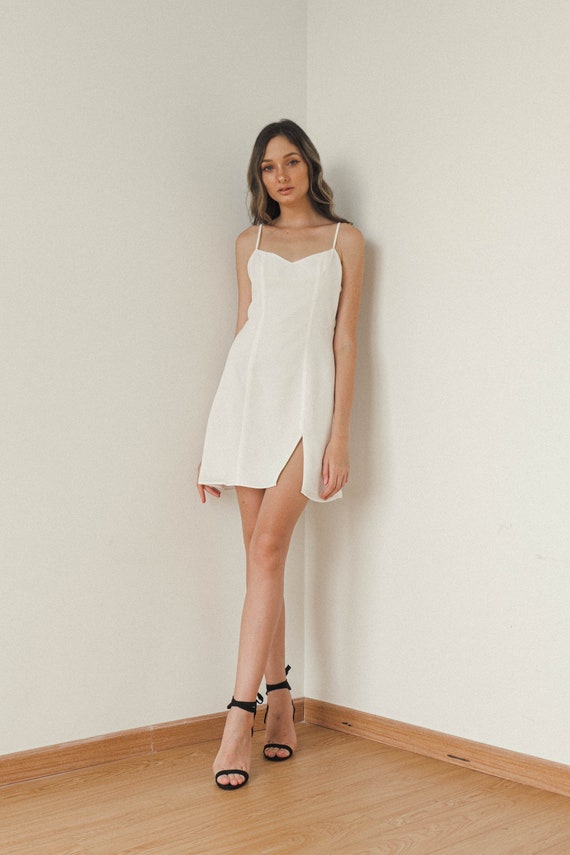 Valerie Mini Slip Dress / Simple Silk Satin Dress / Slip Dress With Slit  Detail 