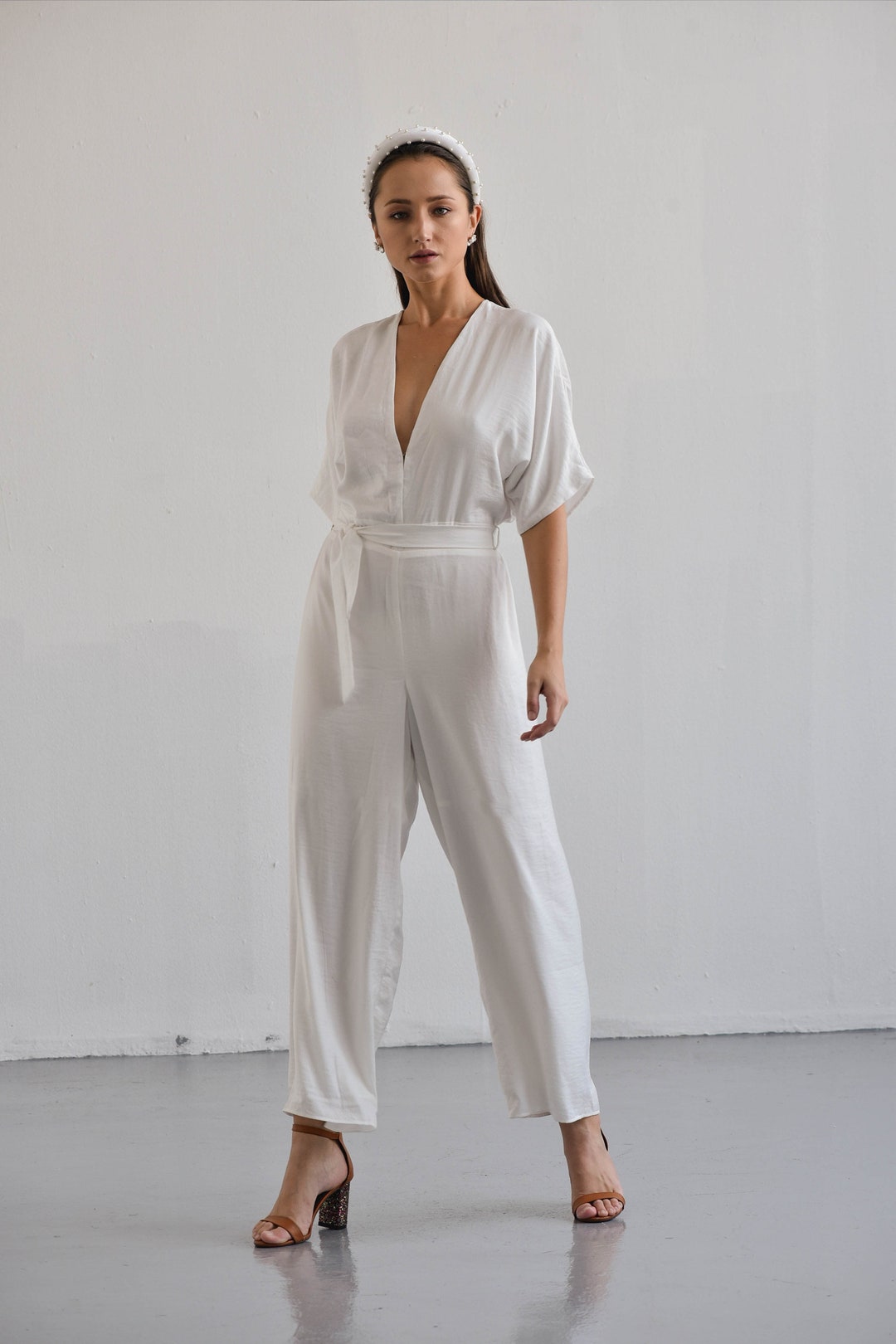 Kim Bridal Jumpsuit White Loose Jumpsuit Kimono Sleeves - Etsy