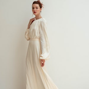 Brinley Floor Length Dress / Satin Wedding Dress / Long Sleeves Dress