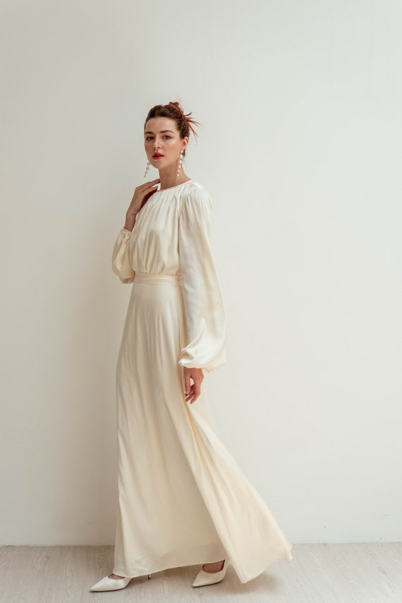 Brinley Satin Wedding Dress: Floor Length Gown, Long Sleeves - Etsy Hong Kong Brinley Satin Wedding Dress: Floor Length Gown, Long Sleeves - Etsy Hong Kong
