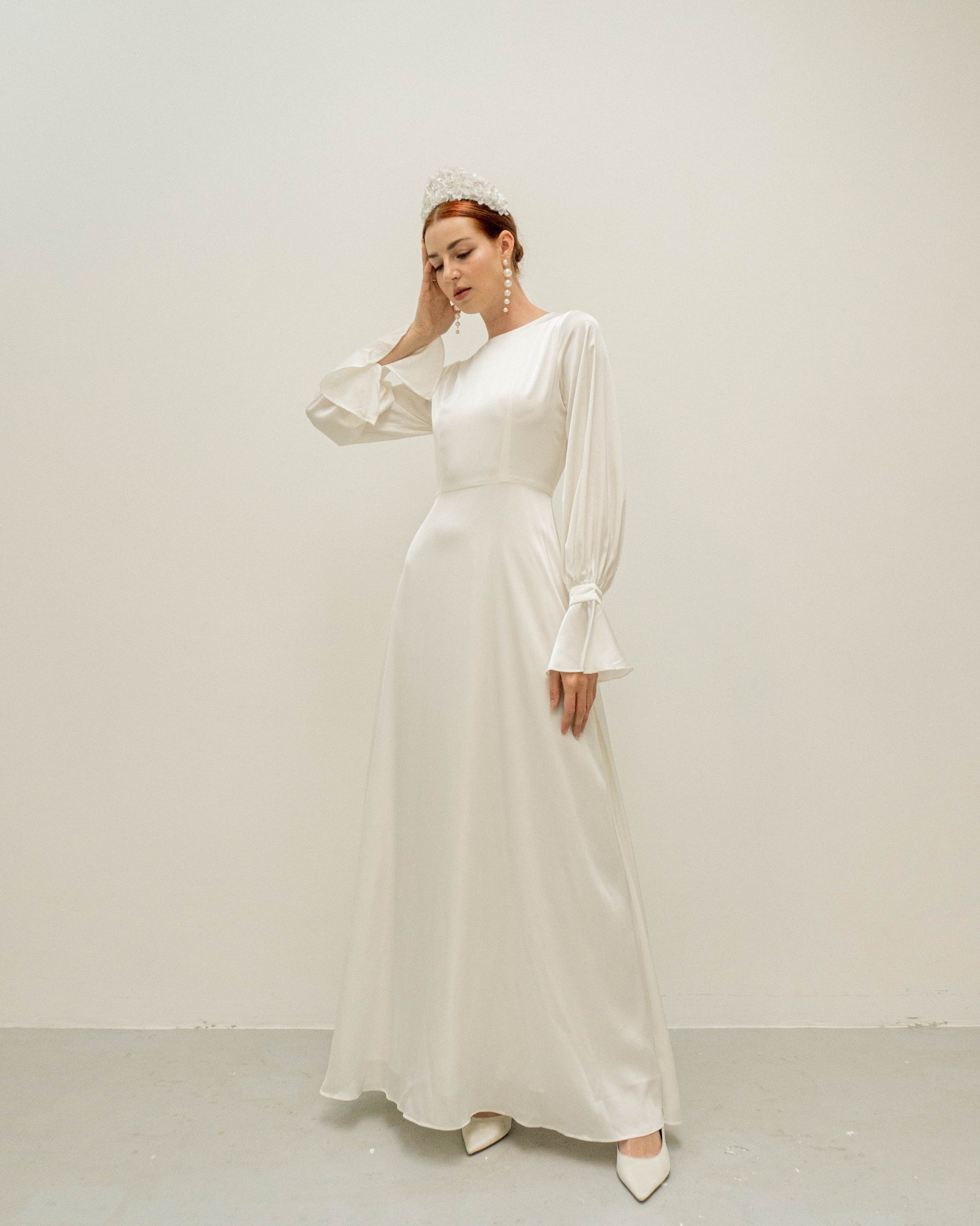 Aspen Cream White Floor Length Dress / Long Sleeves Satin - Etsy