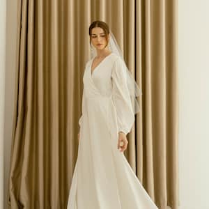 Madeline Long Sleeves Wrap Dress / Floor length Satin Wrap Dress