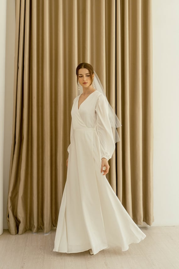Satin wrap wedding dress sale