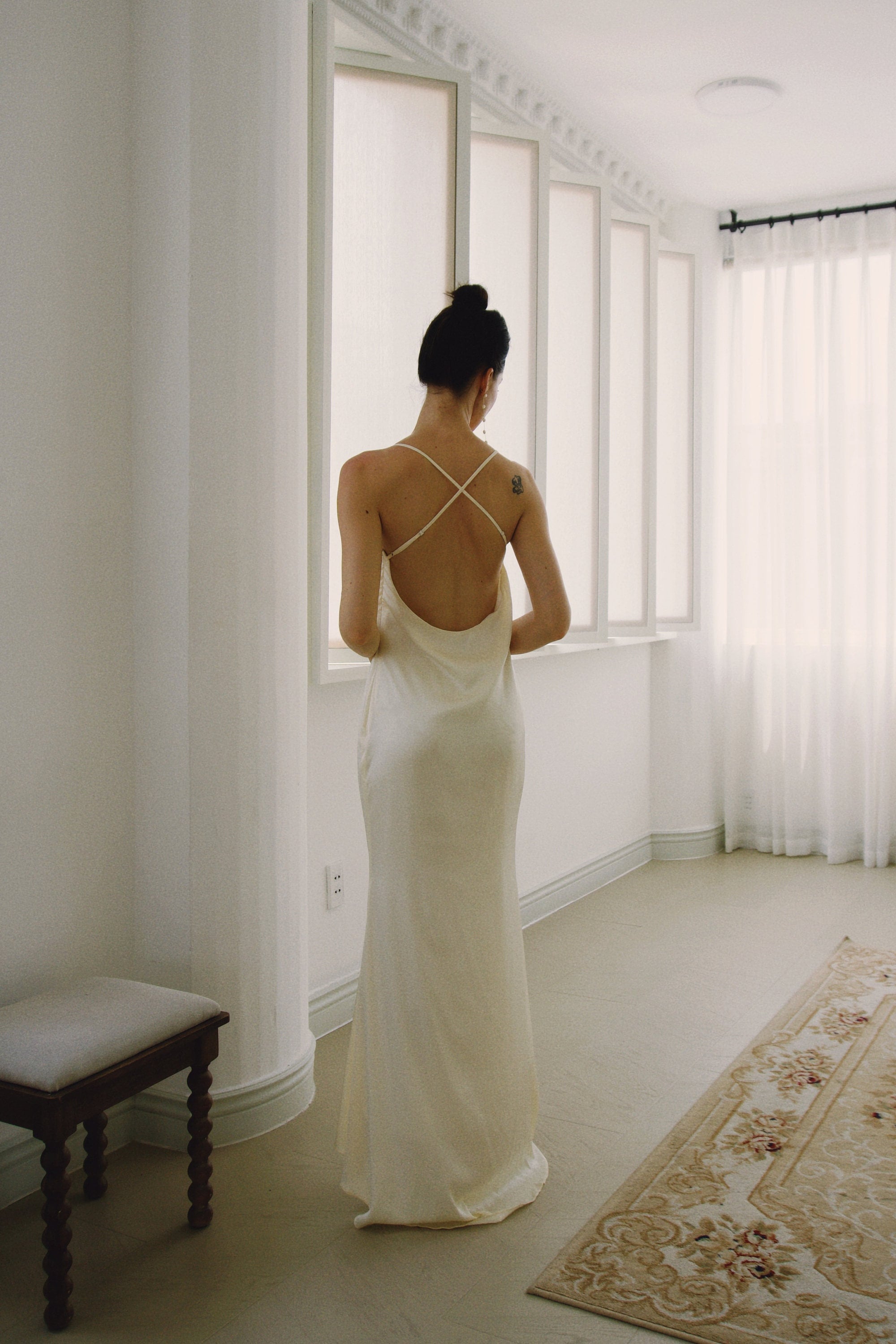 Open Back Satin Cowl Slip Dress