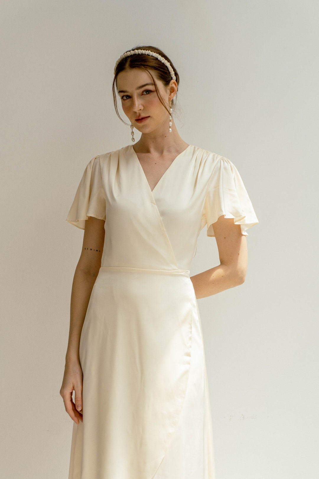 Claudia Deep V Neck Satin Midi Dress/ High Low Tea Length Wrap Dress - Etsy