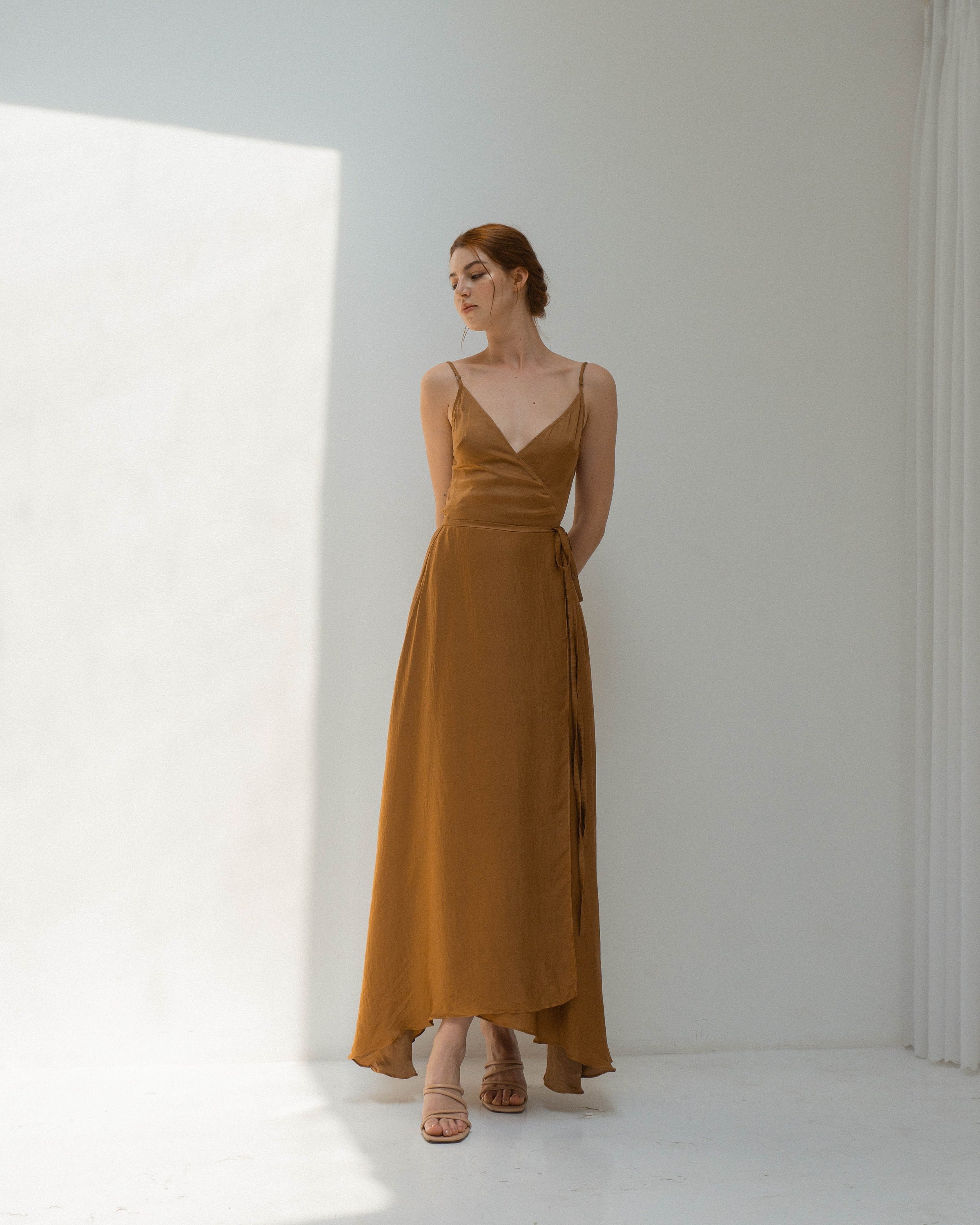 Jaelyn Copper Wrap Dress / Ankle Length Slip Dress / Long Slip | Etsy India