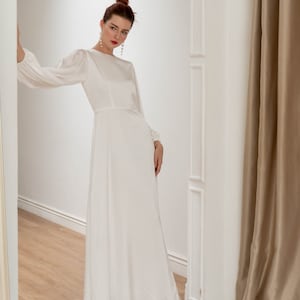 Lucia Floor Length Dress / Satin Wedding Dress / Long Puff Sleeves ...