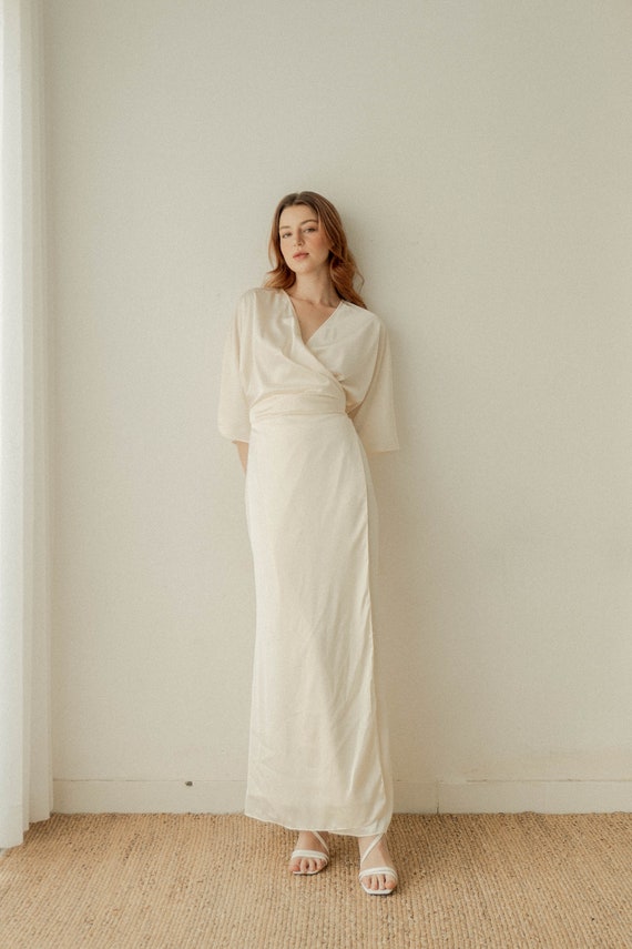 Sicily Ivory Satin Wrap Dress / Floor ...