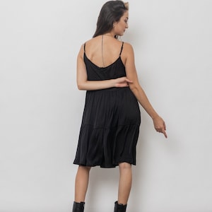 Dan Little Black Dress/Mini Slip Dress/Simple silk dress/ Silk smocked dress image 5