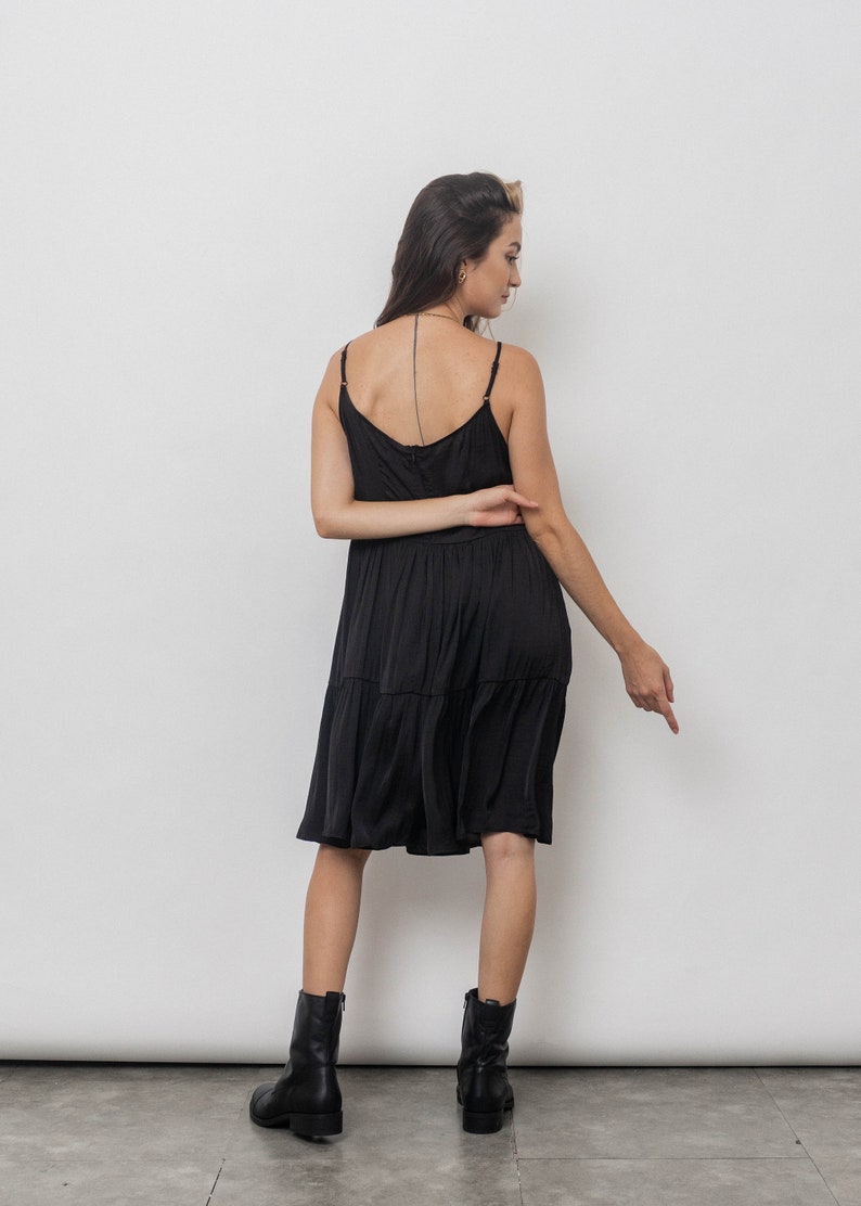 Dan Little Black Dress/Mini Slip Dress/Simple silk dress/ Silk smocked dress image 5