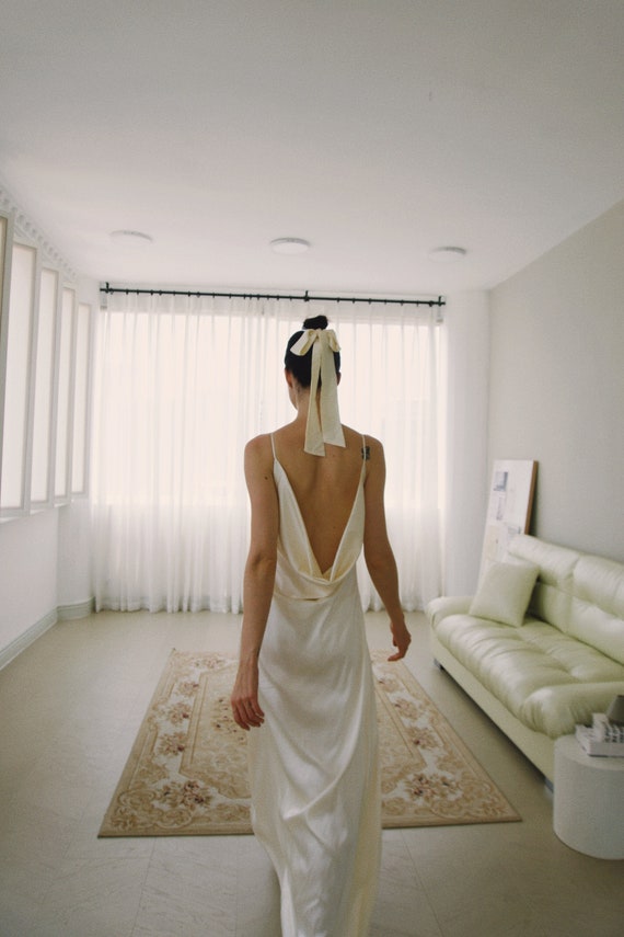britney satin dress Britney Satin Slip Wedding Dress: Open Back Floor Length Gown