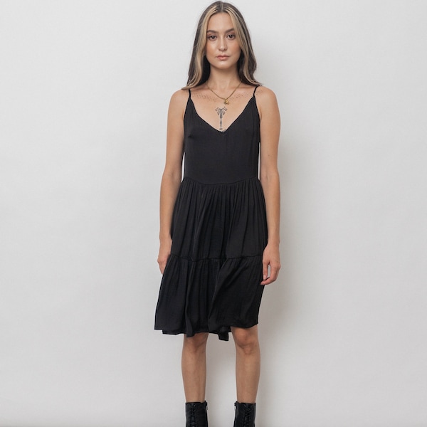 Dan Little Black Dress/Mini Slip Dress/Simple silk dress/ Silk smocked dress