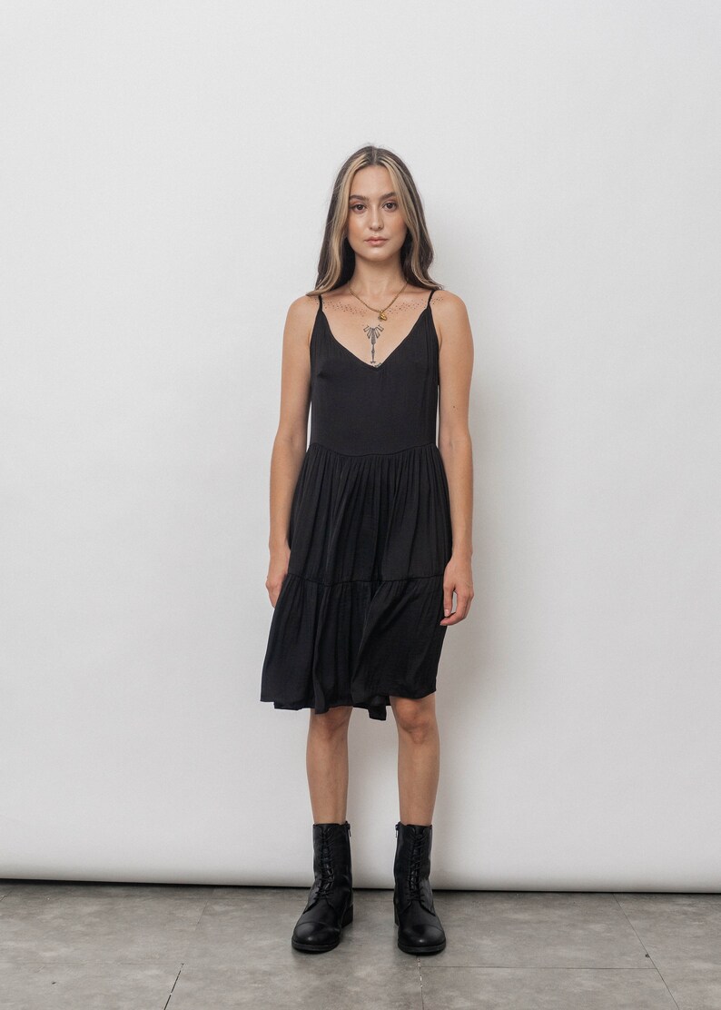 Dan Little Black Dress/Mini Slip Dress/Simple silk dress/ Silk smocked dress image 1