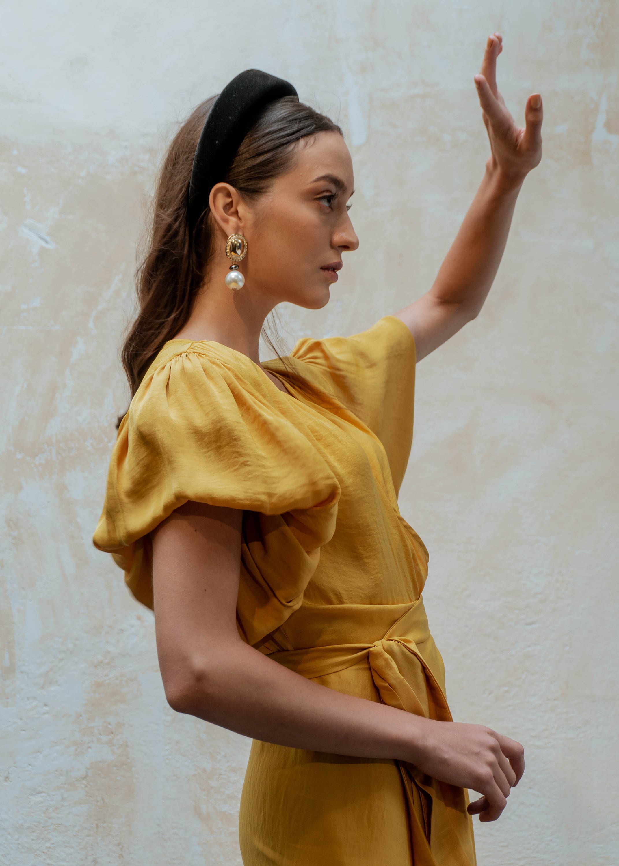 Myy Puff Sleeves Wrap Dress/yellow Mini 