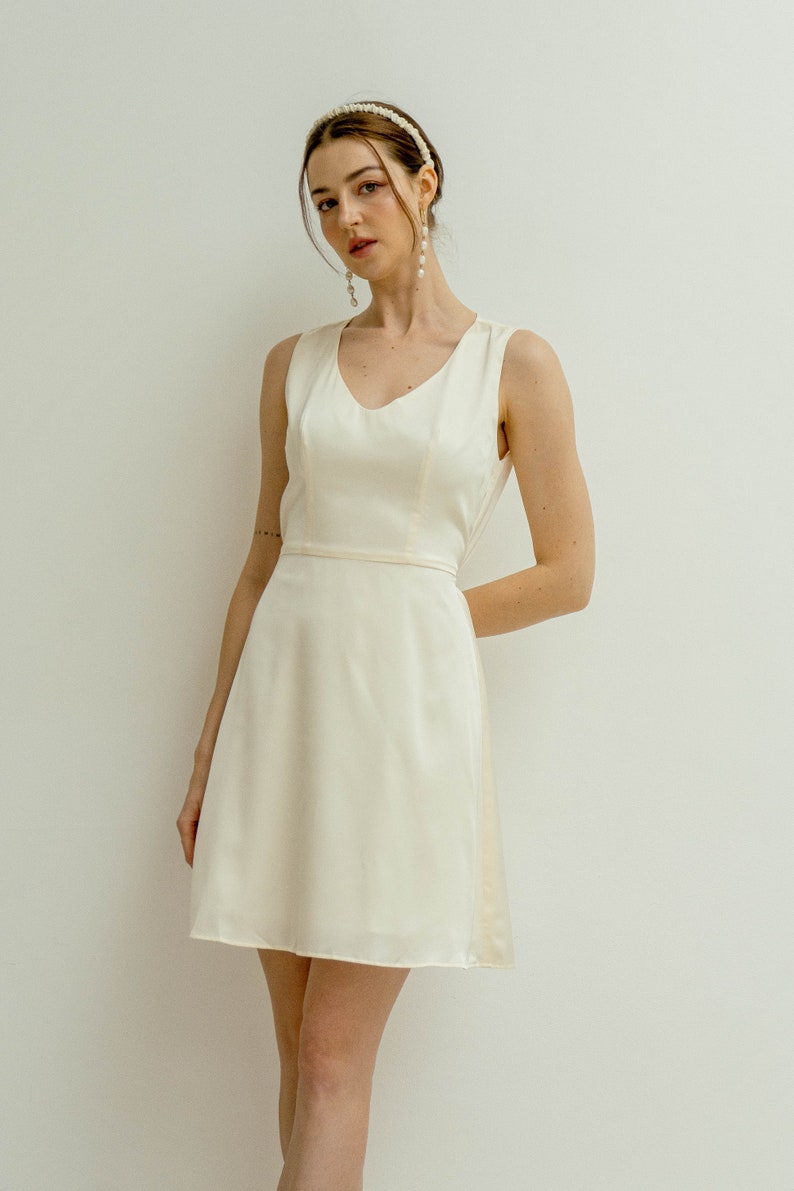 Lenore Satin Mini Dress V Neck Short Wedding Dress image 6
