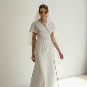 April Floor length Wrap Dress/Simple Wedding dress/White satin wrap dress image 1