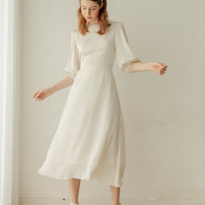 Simone Tea Length Dress / Midi Satin Dress / Puff Sleeves - Etsy