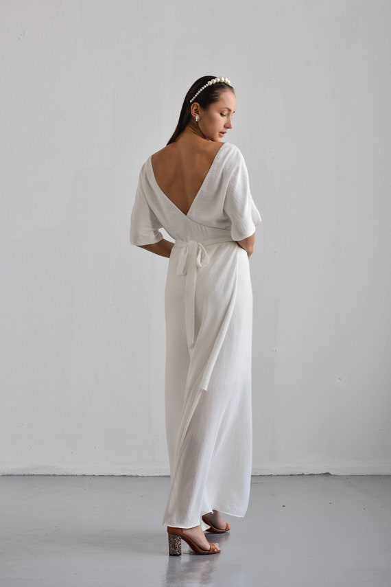 Hera White Open Back Dress Simple Wedding Dress Wedding | Etsy