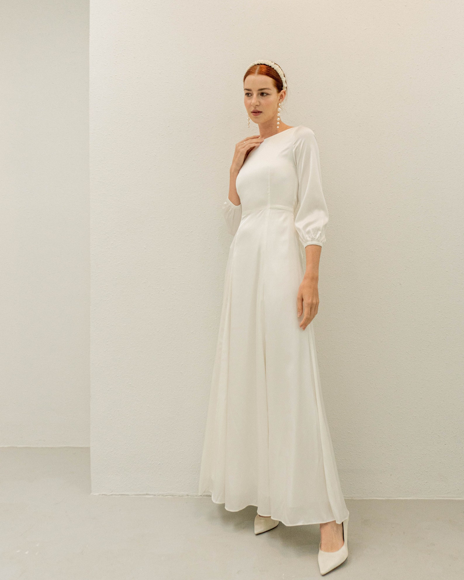 Roxane Cream White Floor Length Dress Satin Wedding Dress - Etsy