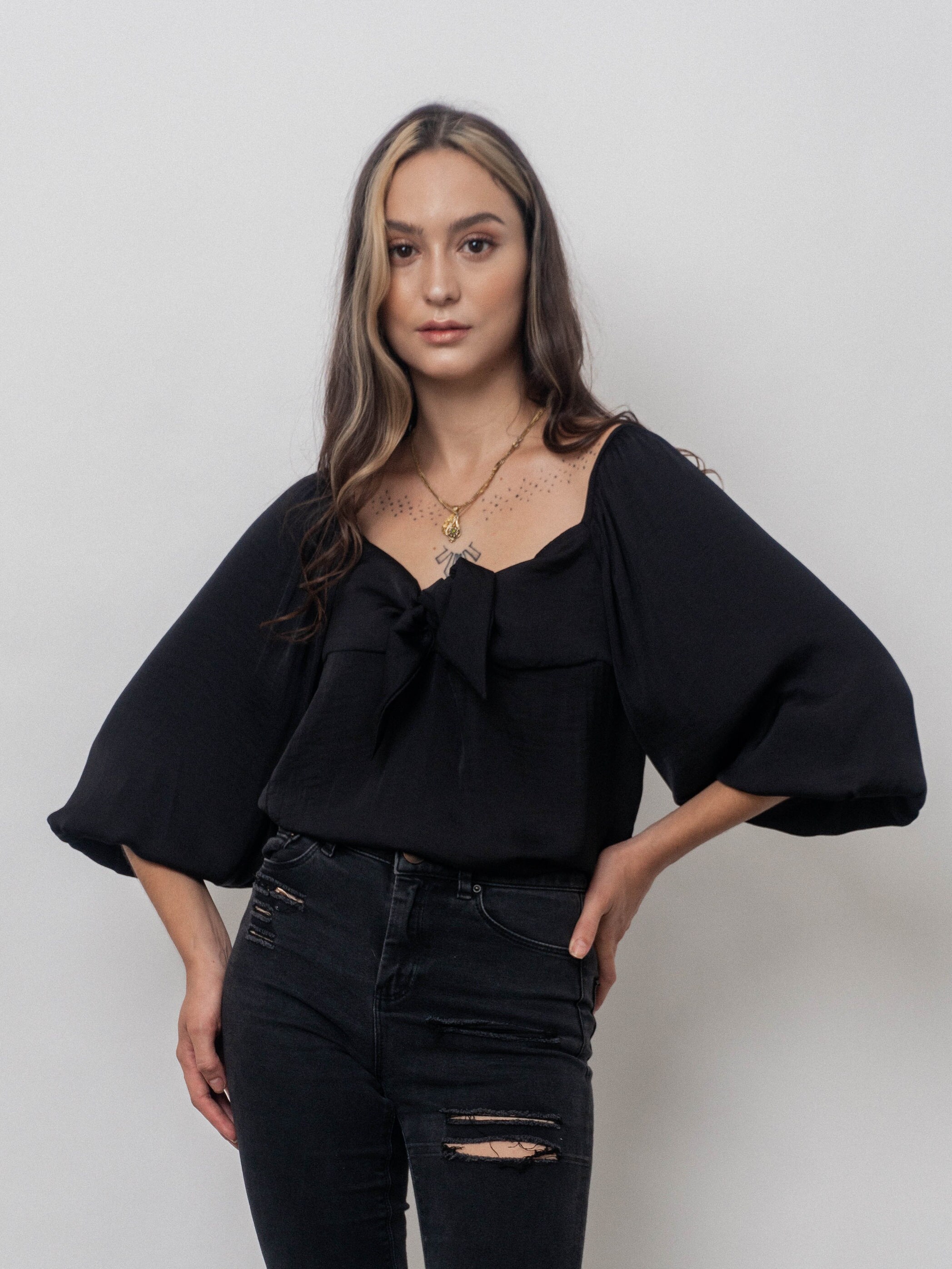 black blouse with big sleeves