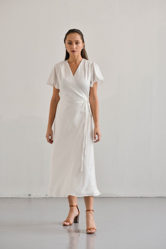 white wrap dress