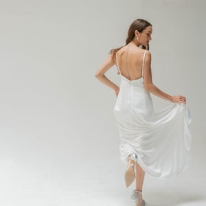 Chiara White last-minute bride gown/Minimalist silk slip wedding dress/Sexy slit reception dress/Open back Floor length dress