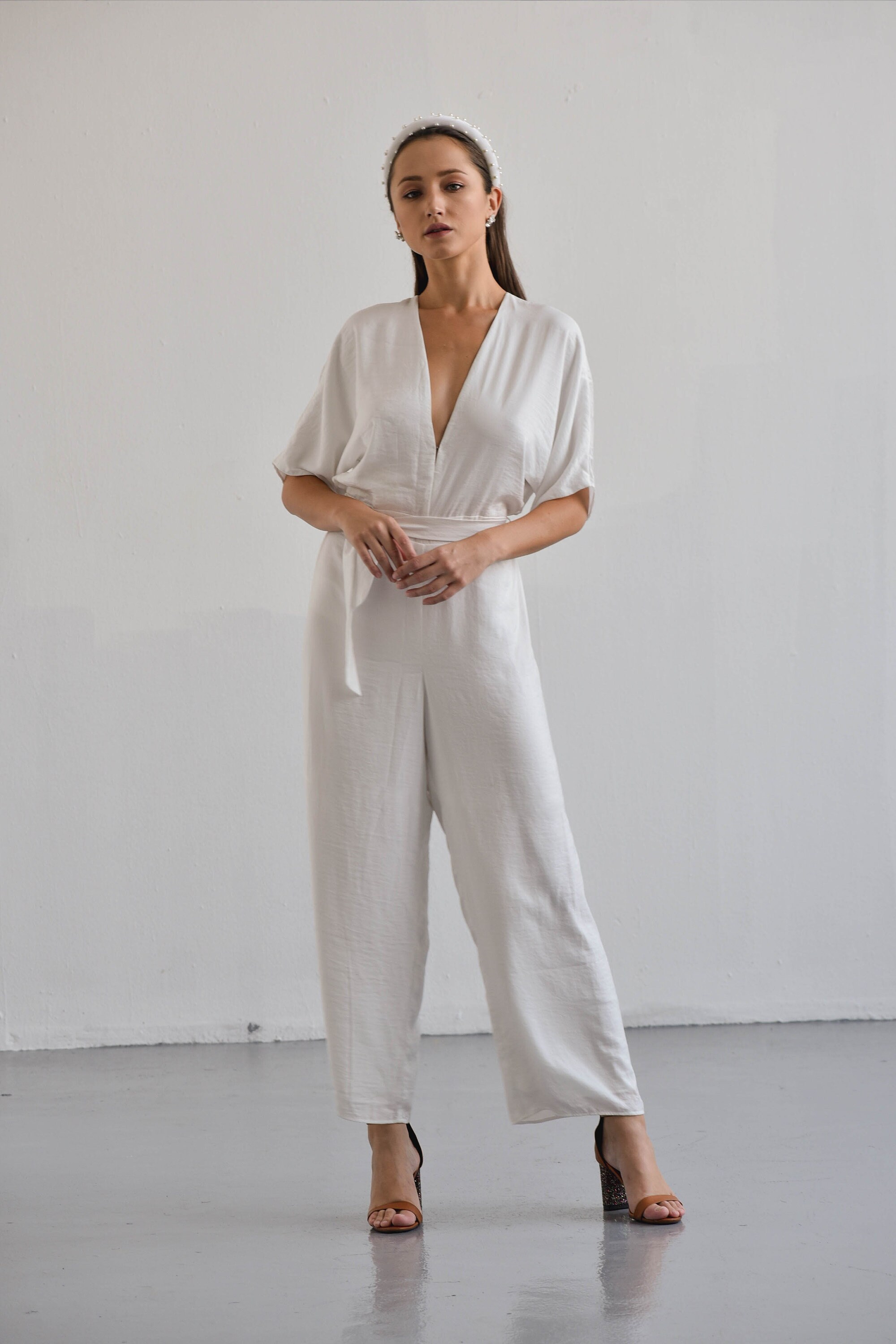 Kim Bridal Jumpsuit White Loose Jumpsuit Kimono Sleeves - Etsy UK