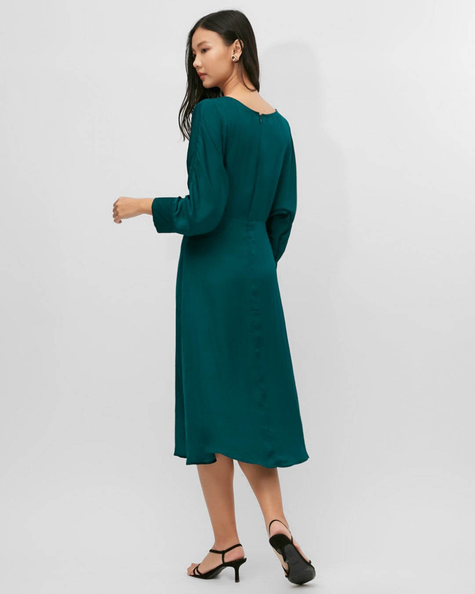 Hunter Green Dress Silk Dress Long Sleeves Dress Etsy