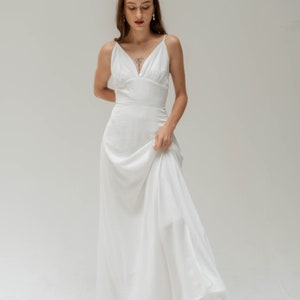 Naomi slip wedding dress - Simple bridal gown with backless detail - Silk slip floor length reception dress