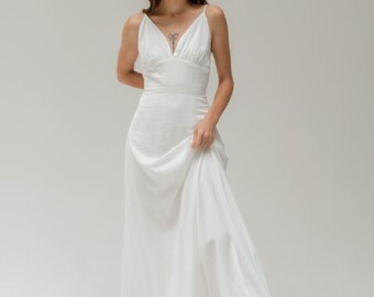 Naomi slip wedding dress - Simple bridal gown with backless detail - Silk slip floor length reception dress